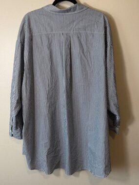 11 Honore Oversized Button Up Shirt Black White Stripe Cotton Size 3 22/24 NEW